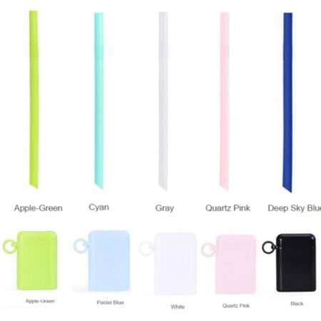 New Reusable Straw Portable Eco Straws Folding Drinking Straw with Hard Case Cleaning Brush and Keychain, silicone straw